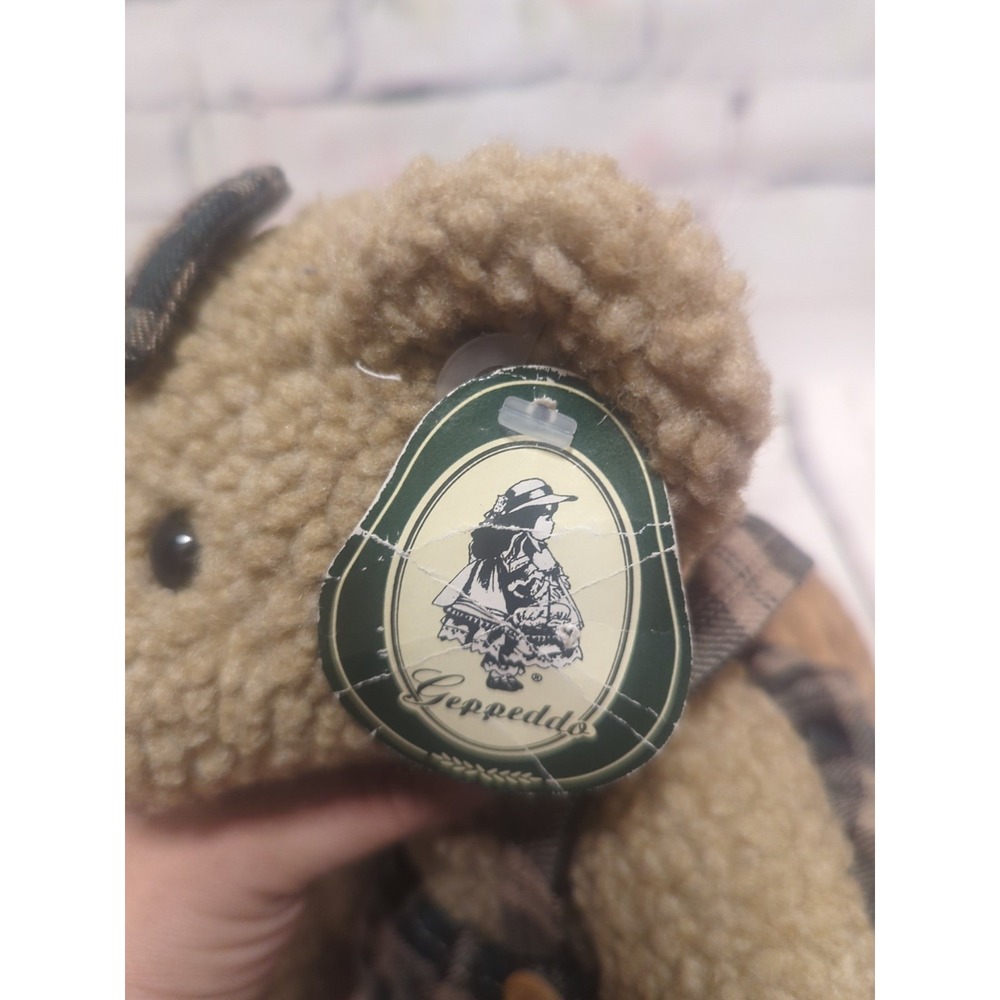 Geppeddo VTG 15 Inch Collectable Poseable Plush Bear With Green Tan Plaid Dress - Picture 8 of 10